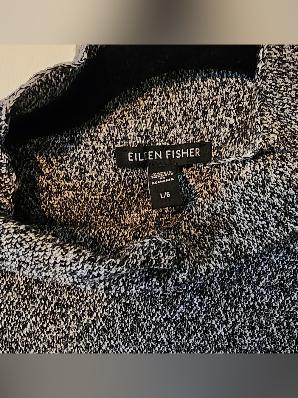 Eileen Fisher Black and White Marled Knit Top